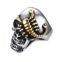 Anello di manopola moderna e ampia per uomo in acciaio inox a forma di morte a forma di morte con uno scorpione dorato mascheran