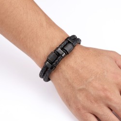 Black Leather Men's Bracelet | 4 rows and steel clasp 2