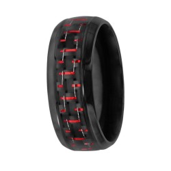 Schwarzer Stahl Mann Ring | Roter Kohlefaserring