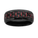 Anillo de hombre de acero negro | Anillo de fibra de carbono rojo