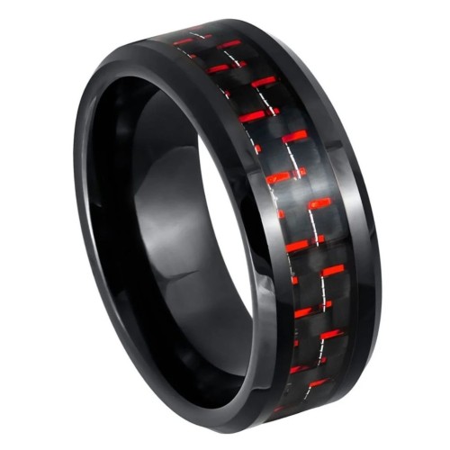 Nahaufnahme an den abgeschrägten Rändern des Rings und der glänzenden Oberfläche des schwarzen Ionisationsfurnierschutzes