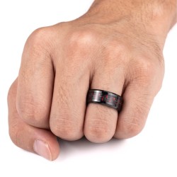 Anillo de hombre de acero negro | Anillo de fibra de carbono rojo 2