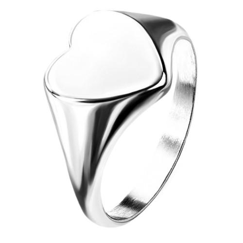 Bague Chevalière Femme Cœur | Anneau Acier Argent ou Doré à Graver