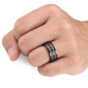 Bague Homme Titane Noir | Anneau Câbles Acier Torsadés à Graver