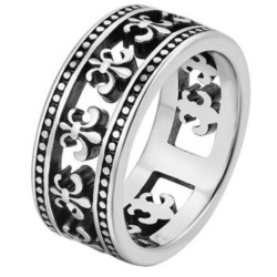 Moderner und breiter Ring für Edelstahl-Mann mit einem schönen, offenkundigen Fries von Lily Blumen französisches Symbol
