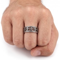 Moderner und breiter Ring für Edelstahl-Mann mit einem schönen, offenkundigen Fries von Lily Blumen französisches Symbol 2