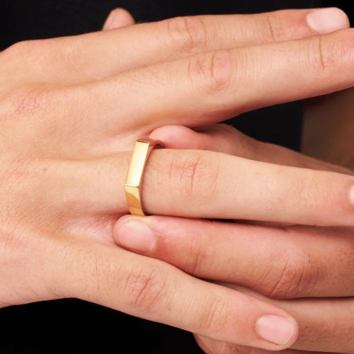 Knight Rectangular Stainless Steel Ring Wired by a Man For Urban Style, Minimalist and Modern