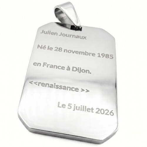 Pendentif homme octogonale en acier avec gravure au laser moderne et minimaliste