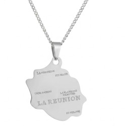 Colgante de acero inoxidable que representa el mapa de la isla de la reunión con la cadena cubana.
