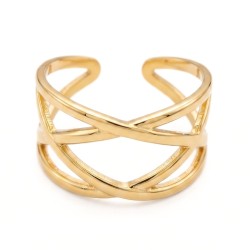 Donna regolabile in acciaio inossidabile oro con oro fine con elegante modello di rango incrociato.