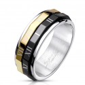 BAGUE ANNEAU HOMME FEMME ADO ACIER NOIR & DORE ROTATIVE CHIFFRES ROMAINS NEUVE 0014