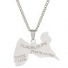 Pendentif en acier inoxydable couleur argent représentant la carte de la Guadeloupe avec sa chaîne.