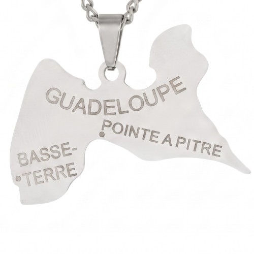 Stainless steel pendant details Silver color representing the map of Guadeloupe with its Cuban chain.