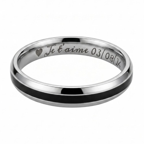 4mm stainless steel ring with central black band with interior etching