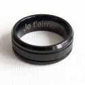 Bague anneau en carbure de tungstène noir à double rainures personnalisée avec une gravure intérieure je t'aime