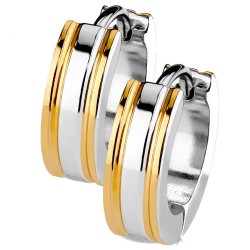 Pair Earrings Creoles Woman Man Steel Bands Copper Color Lines