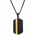 Collar de etiqueta de perro para acero inoxidable negro con tira vertical de oro con oro endano en cadena cubana.