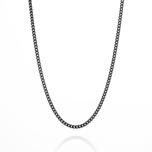 Chaine cubaine en acier inoxydable de couleur noir incluse avec le pendentif noir avec bande verticale dorée à l'or fin