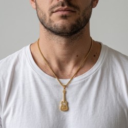 Colgante de guitarra de acero inoxidable de oro de los hombres con oro fino con diamantes de imitación central de circonio. 2