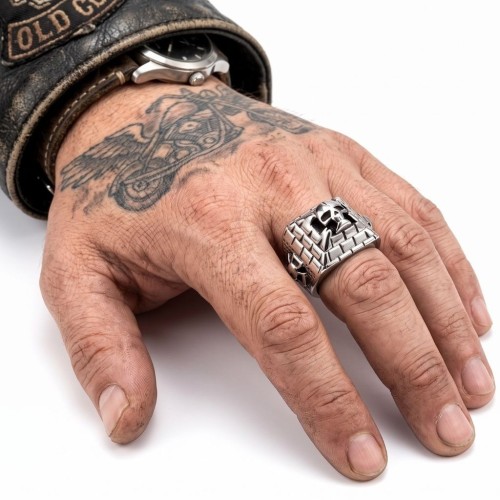 Knight Biker Pyramid with death head worn, a manly and affirmed style.