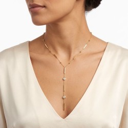 Woman necklace necklace in gold stainless steel decorated with bars and crystals in zirconium oxide. 2