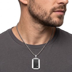 Men's pendant necklace military plate stainless steel with black background and square zircon stone. 2