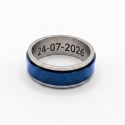 Bague anti-stress tournante en acier inoxydable bleue personnalisée par une gravure intérieure au laser
