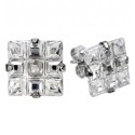 Pair of stainless steel earrings with white diamond divided into nine square stained glass