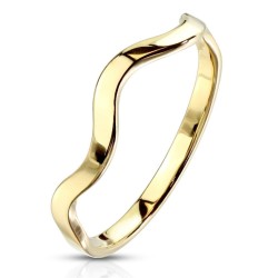 Anello fine per le donne in acciaio inossidabile dorato 316L con linea ondulata originale, personalizzabile per incisione.