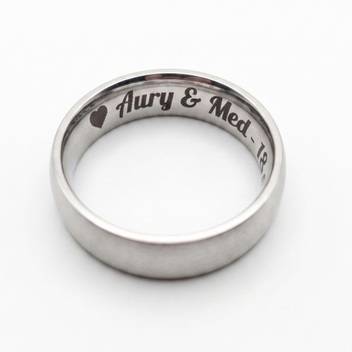 Alliance de mariage en acier Inoxydable, bague traditionnelle de largeur 6mm personnalisée par une gravure intérieure au laser