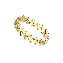 Bague éternité pour femme en acier inoxydable doré composée d'un motif continu de feuilles végétales ajourées.