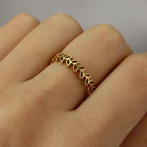 Anillo de la mujer de la amistad | Anillo corrugado de acero de oro 316L