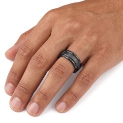 Alliance ring in black tungsten with brushed center and alternating grooves 2