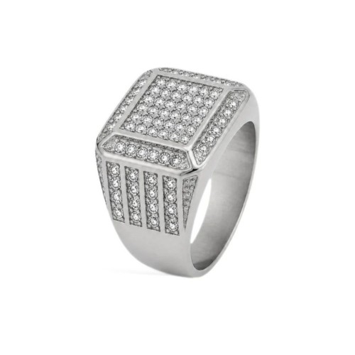 Silver Stainless Steel Man Stainless Steel Crew with Zirconium Oxide Crystals Pavement For Bling Bling Style