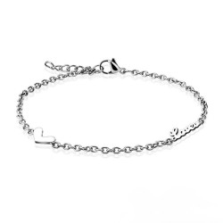 Chaîne de cheville réglable pour femme en acier inoxydable avec breloques en forme de cœur et inscription Love.