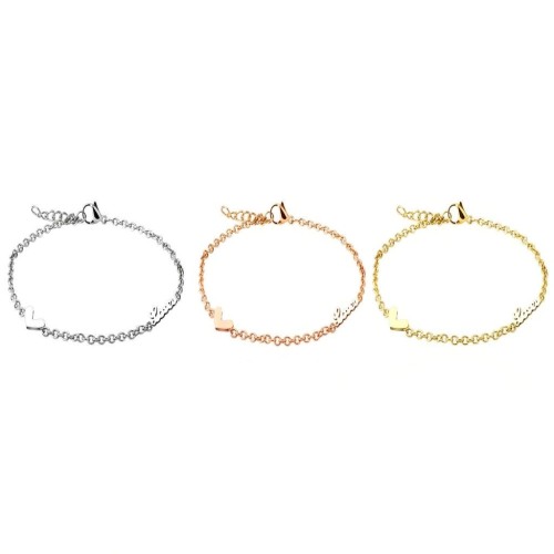 Différentes couleurs de cette chaîne de cheville réglable pour femme acier inoxydable avec breloques cœur et inscription Loveu.