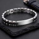 Détails de la gourmette personnalisable pour homme en acier inoxydable 316L bicolore argent et noir, avec maille style montre.