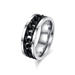 Bague anneau en acier inoxydable homme chaine noire rotative anti-stress