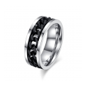 Bague anneau en acier inoxydable homme chaine noire rotative anti-stress