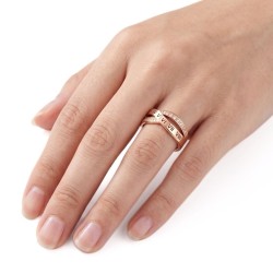Anello per le donne in acciaio inossidabile oro roseo, design due anelli di casceni con numeri romani e cristalli scintillanti. 2