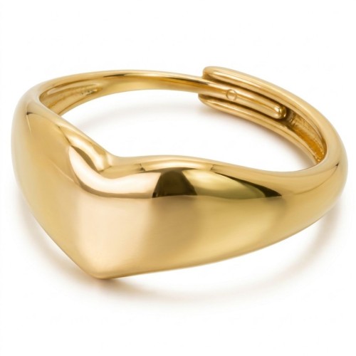 Bague ajustable romantique en forme de cœur en acier inoxydable doré à l'or fin