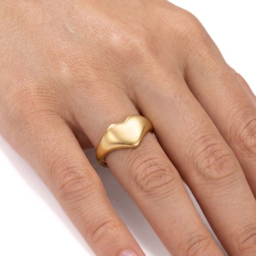 Bague ajustable pour femme en forme de cœur en acier inoxydable doré à l'or fin.