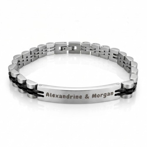 Silver and black two-tone stainless steel gourmette sticker, with customizable plate laser engraving