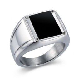 Caballero moderno y original para hombre de acero inoxidable con una cara rectangular con un cabujón negro