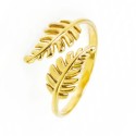 Anello aperto regolabile in acciaio inossidabile oro, caratterizzato da un anello aperto e un modello di due fogli con texture