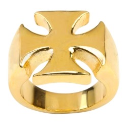 Anello Knurier da uomo in acciaio inossidabile oro, con taglio centrale a forma di croce di Malta o croce dei Templari.