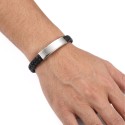 Black Leather Herrenarmband mit kundengerechter Edelstahlplatte