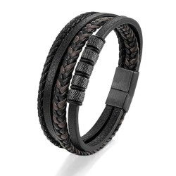 4-row man bracelet showing smooth black steel smooth magnetic clasp ready to be engraved and the different leather cords.