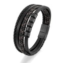 4-row man bracelet showing smooth black steel smooth magnetic clasp ready to be engraved and the different leather cords.