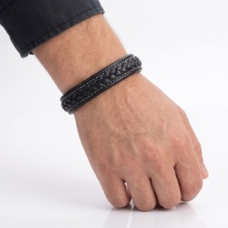 Bracelet homme véritable cuir tressé et fermoir acier inoxydable 21cm 2